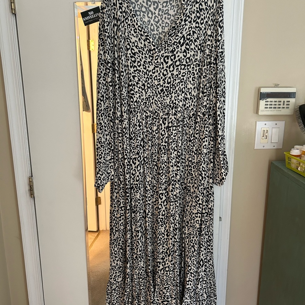 Anthropologie Black and White Animal Print Long Sleeve Dress
